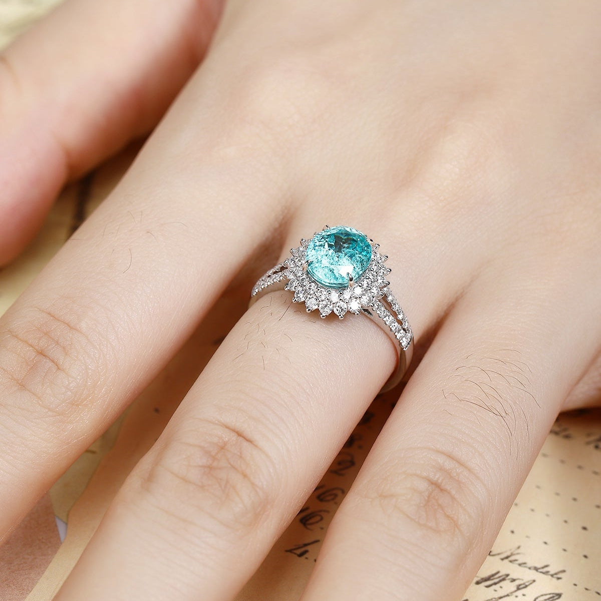 PT950 2.92ct Oval Shape Lab Grown Paraiba Ring
