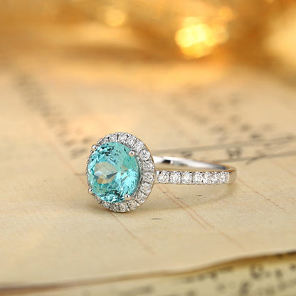 PT950 3.22ct Circular Lab Grown Paraiba Ring