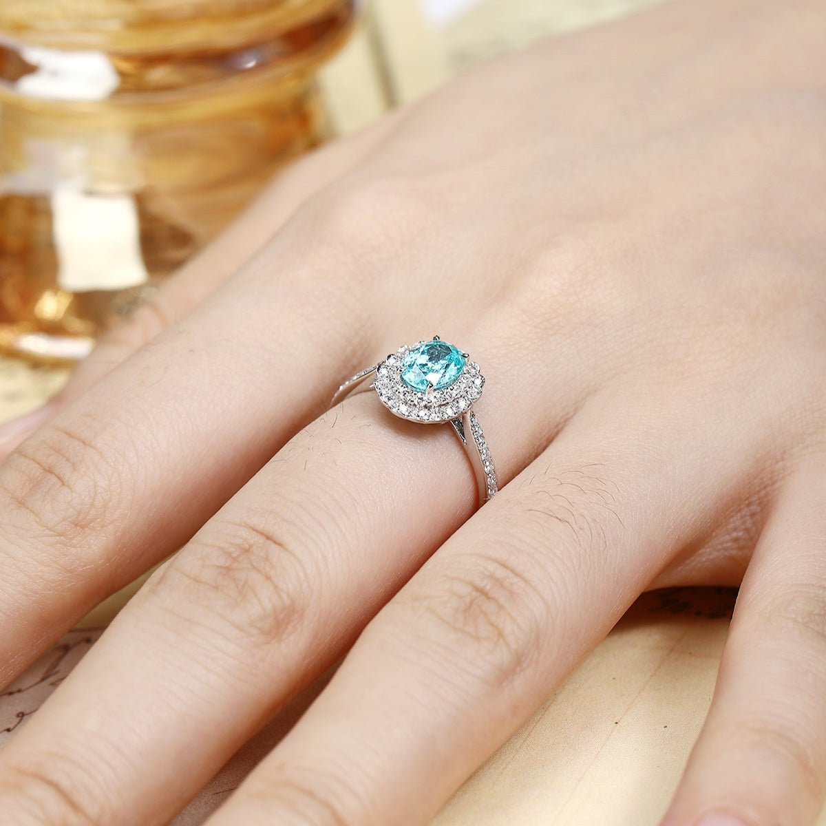 PT950 1.29ct Oval Shape Lab Grown Paraiba Ring
