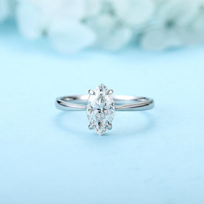 PT950 1.00ct Marquise Shape Lab Grown Diamond Ring Single Diamond Ring