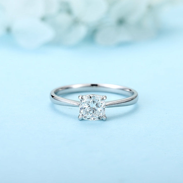 PT950 1.00ct Cushion Shape Lab Grown Diamond Ring Single Diamond Ring
