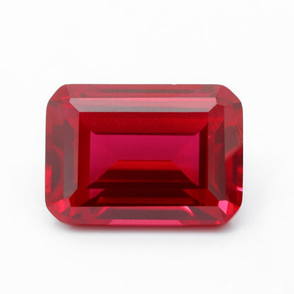 Flame Melted Emerald Cut Lab Grown Ruby