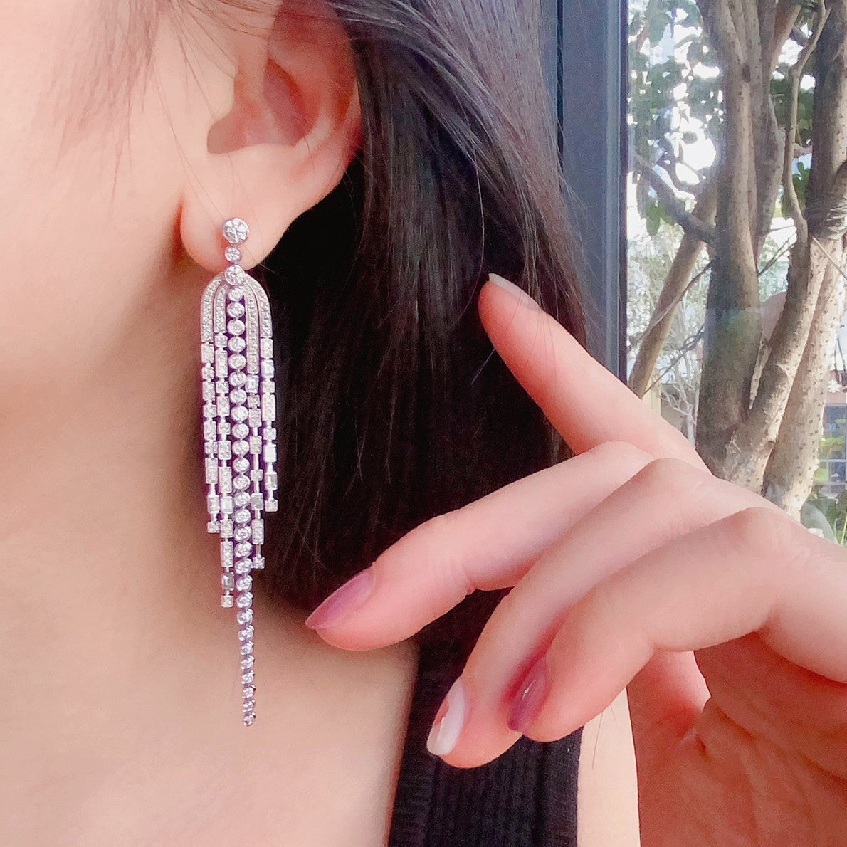 14K Lab Grown Diamond Fountain Tassel Earrings