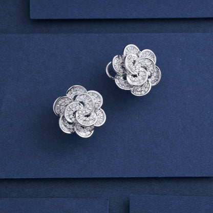 14K Lab Grown Diamond Double layered T-flower Earrings