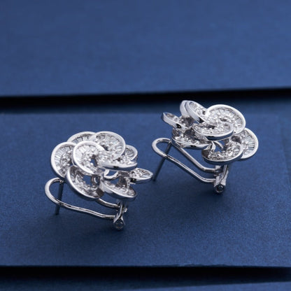 14K Lab Grown Diamond Double layered T-flower Earrings