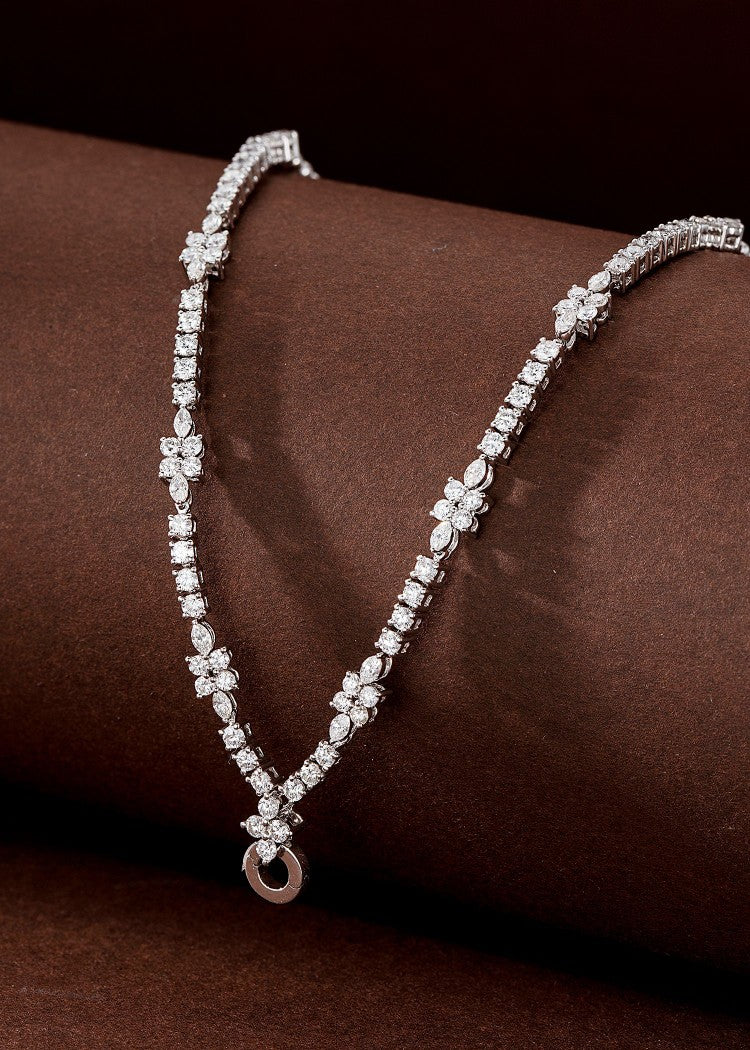 14K Lab Grown Diamond Four Flower Round Diamond Chain