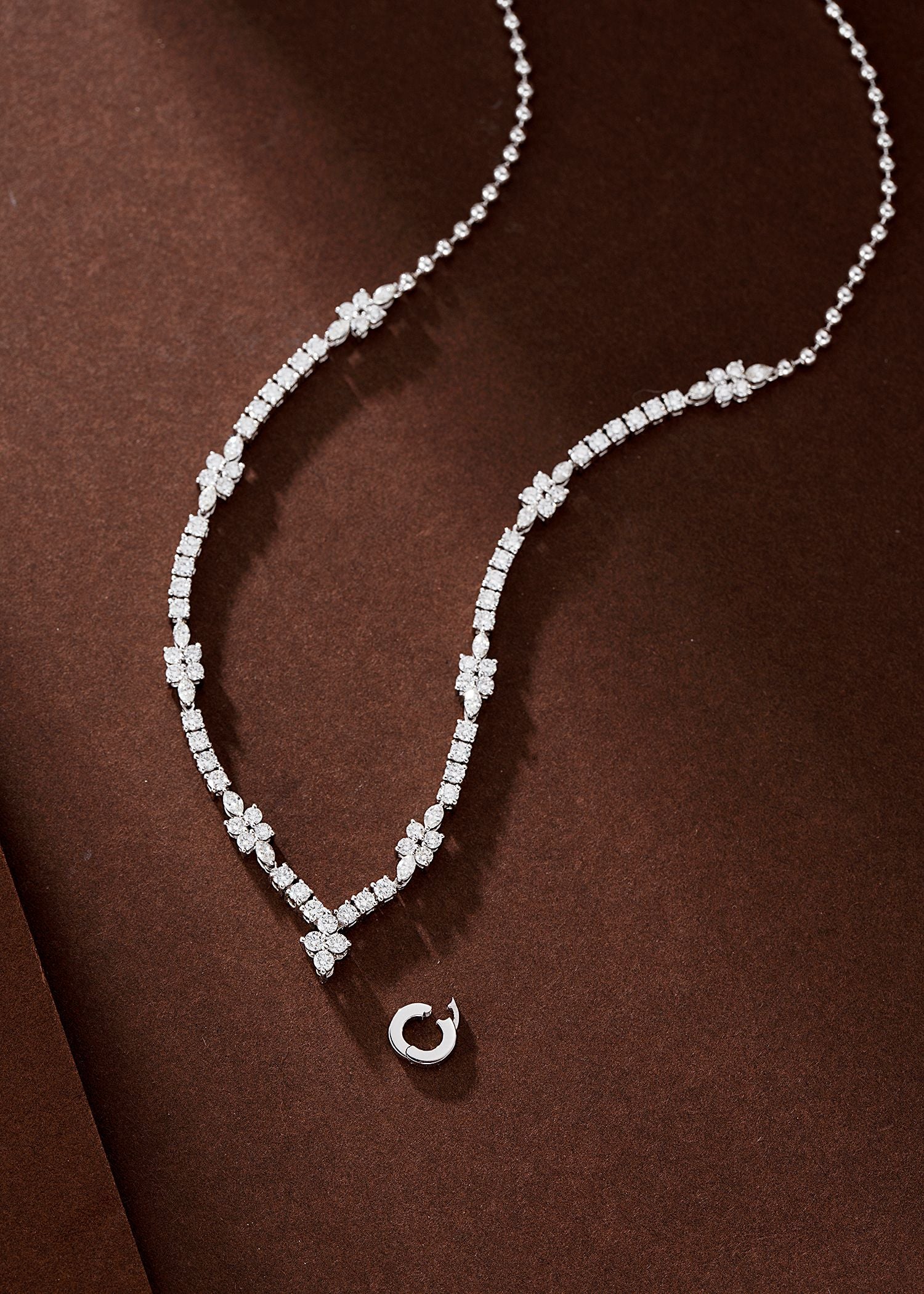 14K Lab Grown Diamond Four Flower Round Diamond Chain