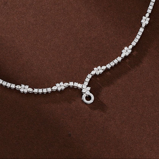 14K Lab Grown Diamond Four Flower Round Diamond Chain