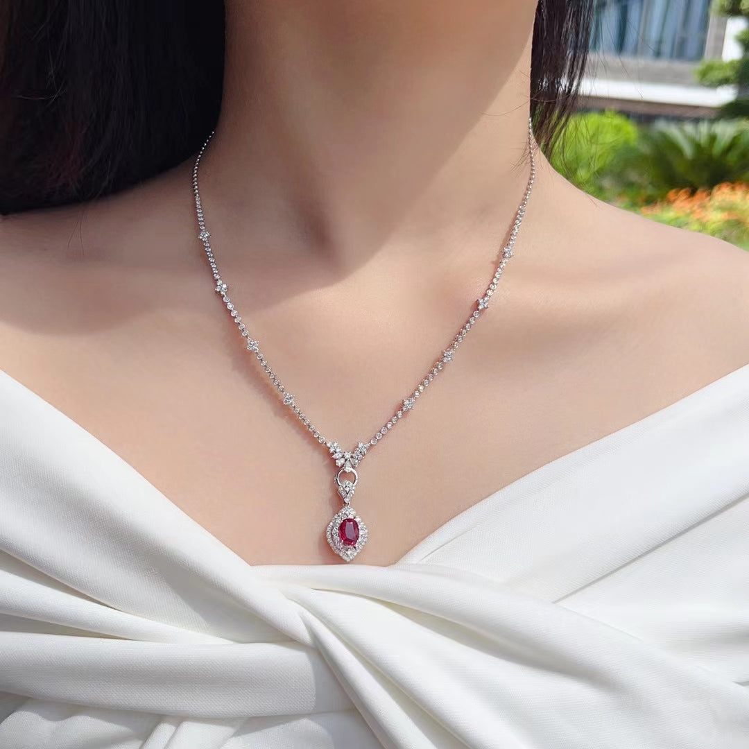 14K Lab Grown Diamond Water Droplet Round Pendant Chain