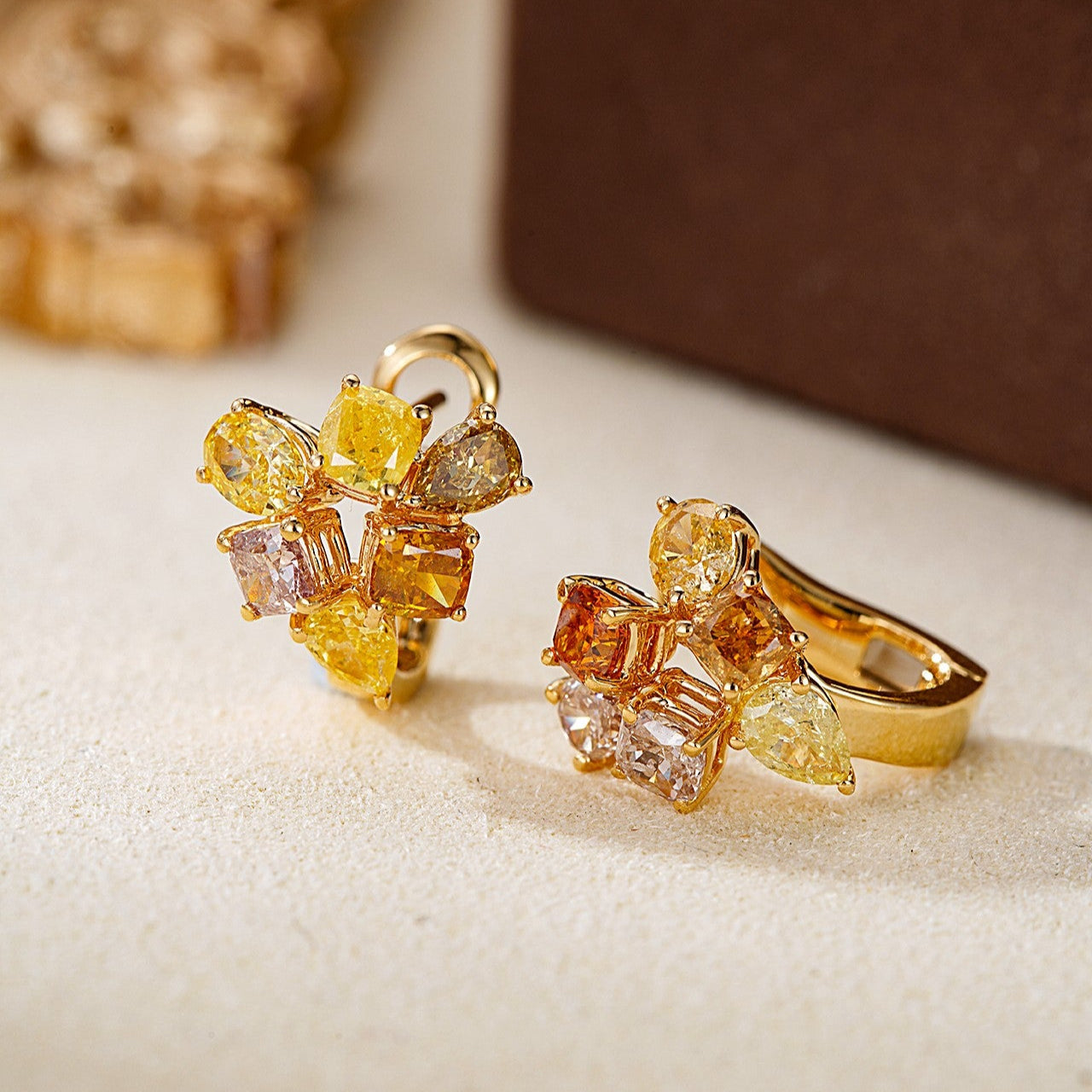 14K Lab Grown Diamond Irregular Colored Earrings