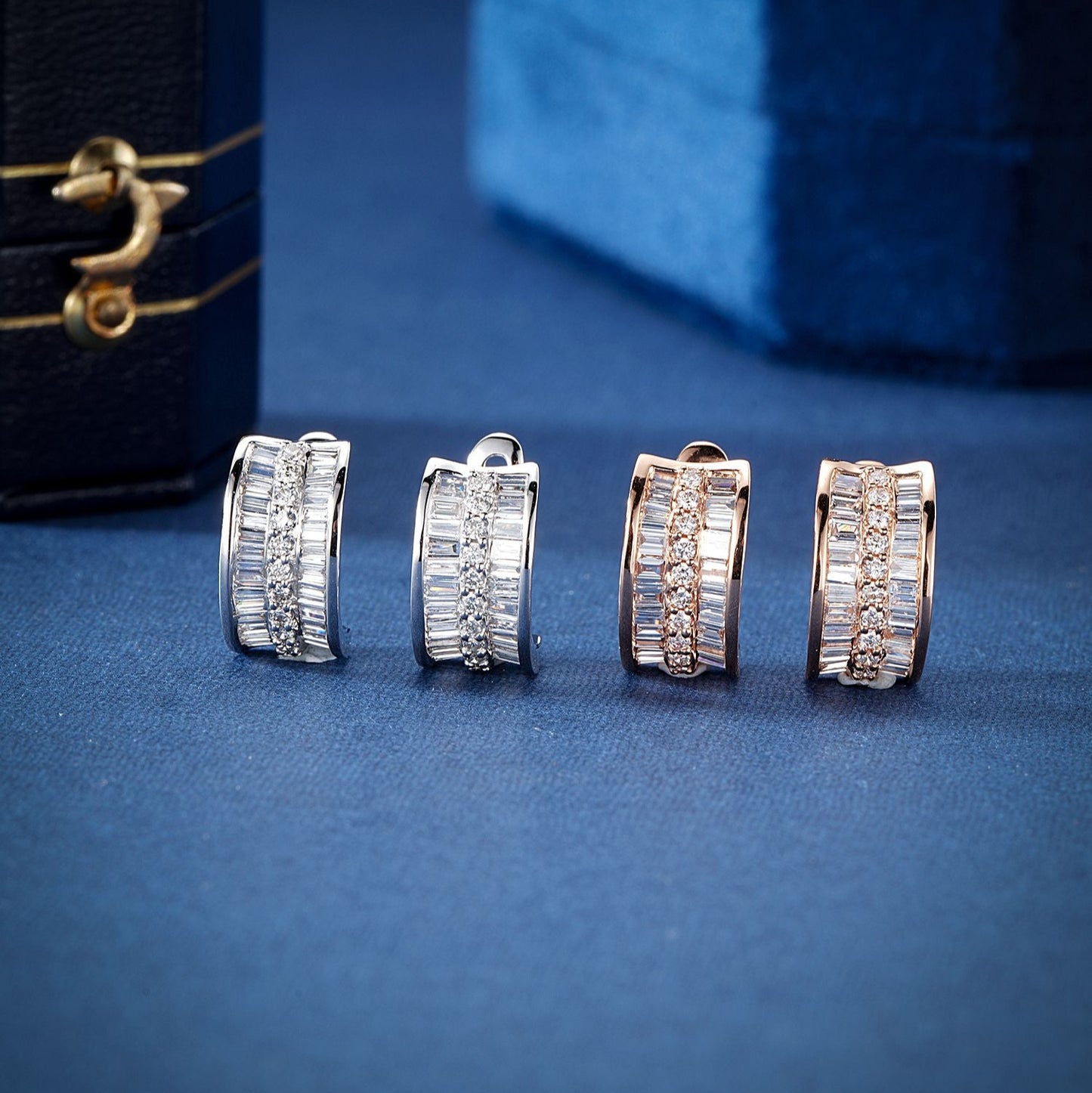 14K Lab Grown Diamonds Round T Three Row Earrings