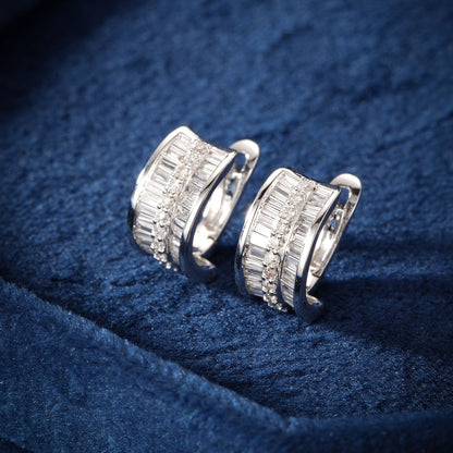 14K Lab Grown Diamonds Round T Three Row Earrings