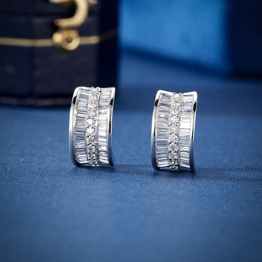 14K Lab Grown Diamonds Round T Three Row Earrings