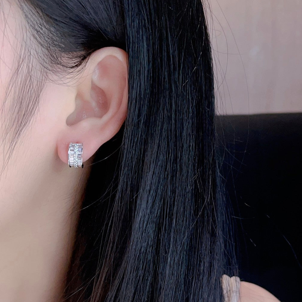 14K Lab Grown Diamonds Round T Three Row Earrings