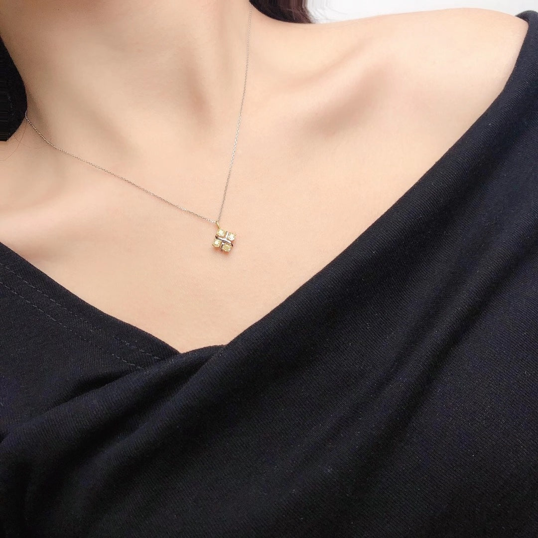 14K Yellow Diamond X Pendant