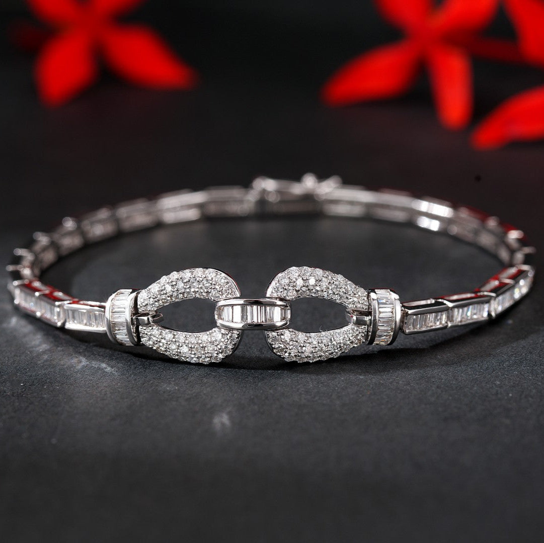 14K Lab Grown Diamond T-round Double Buckle Bracelet