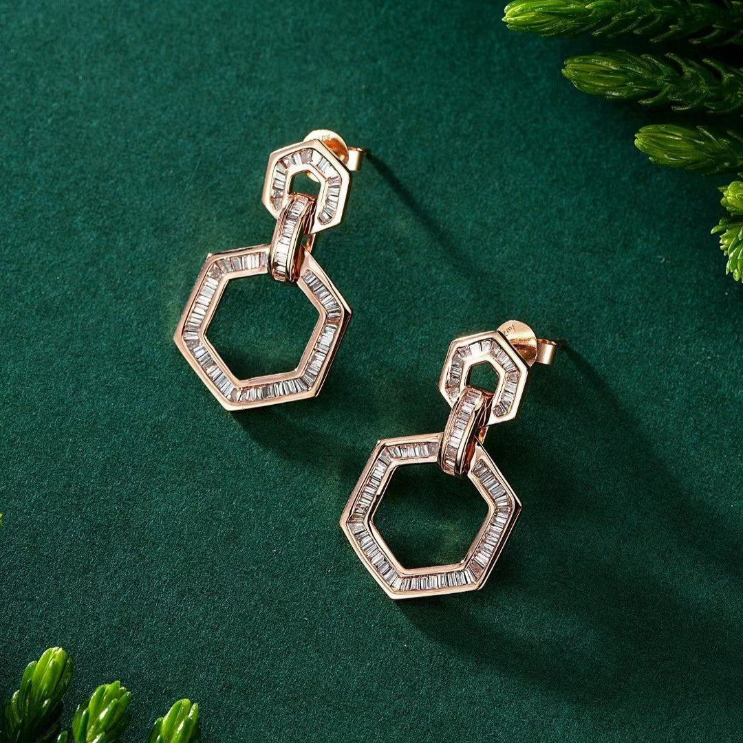 14K Lab Grown Diamonds T Hexagonal Earring