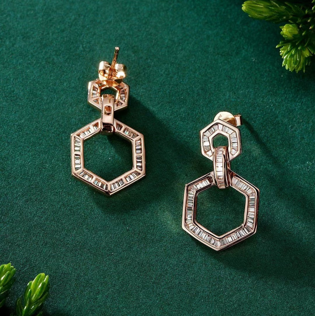 14K Lab Grown Diamonds T Hexagonal Earring