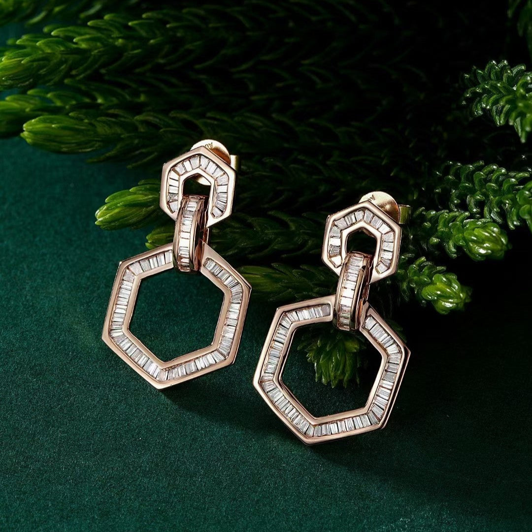 14K Lab Grown Diamonds T Hexagonal Earring