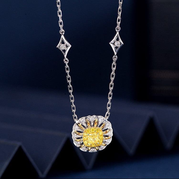 14K Yellow Diamond Sunflower Pendant