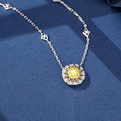 14K Yellow Diamond Sunflower Pendant