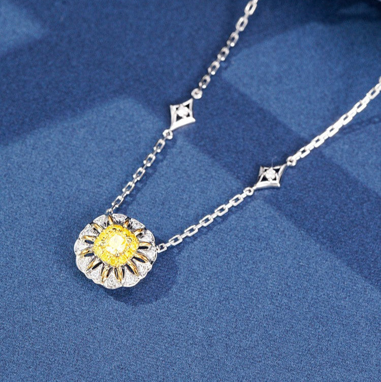 14K Yellow Diamond Sunflower Pendant