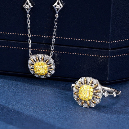 14K Yellow Diamond Sunflower Pendant