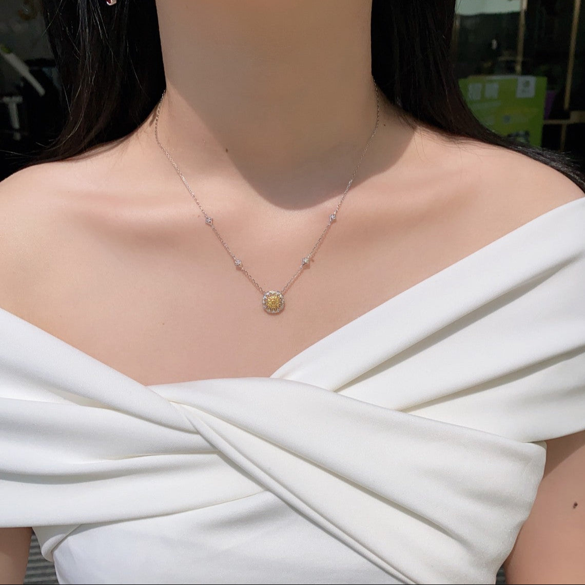 14K Yellow Diamond Sunflower Pendant