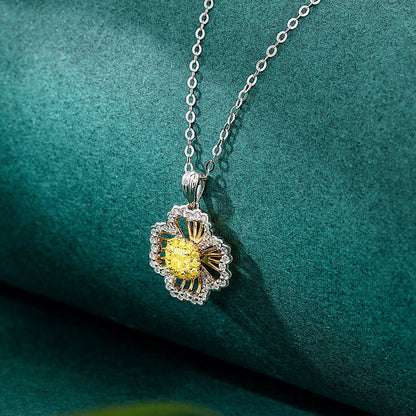 Yellow Diamond Round Diamond Four Leaf Pendant