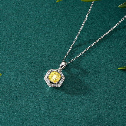 14K Yellow Diamond Hexagonal T-shaped Melon Seed Buckle Pendant