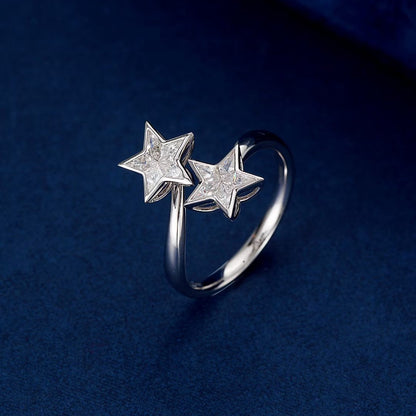 14K Lab Grown Diamond Double Pentagram Ring
