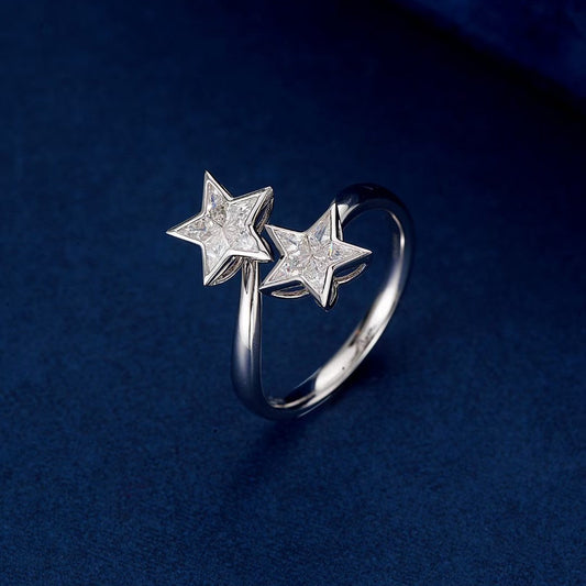 14K Lab Grown Diamond Double Pentagram Ring