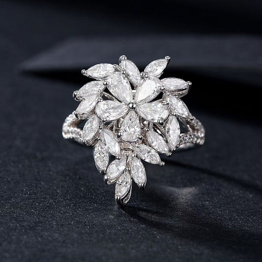 Water Droplet Shaped Five Flower Ring