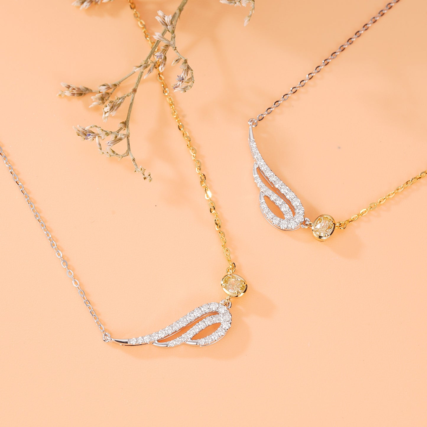 14K Yellow Diamond Elliptical Wing Pendant