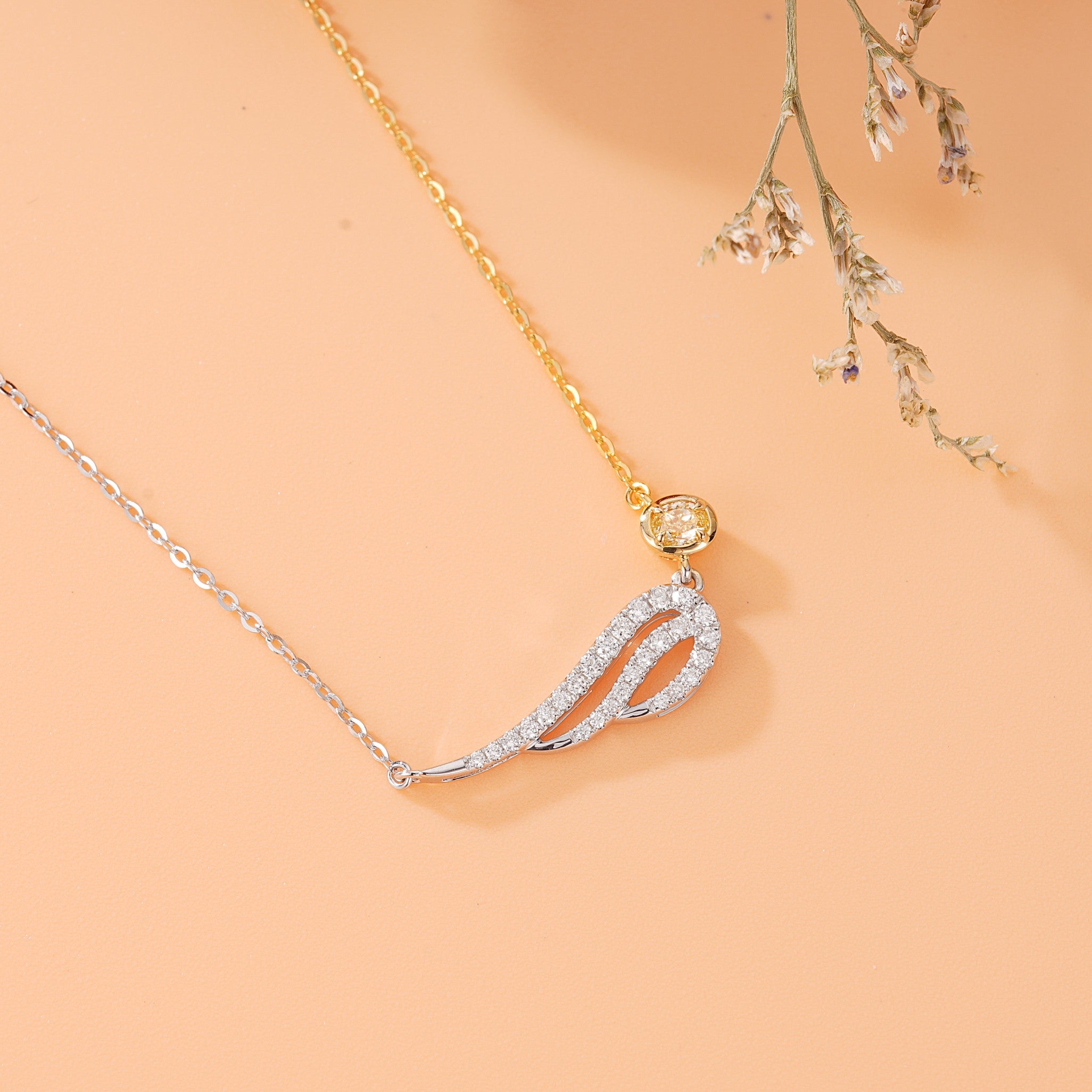 14K Yellow Diamond Elliptical Wing Pendant