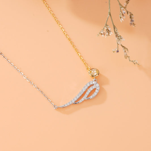 14K Yellow Diamond Elliptical Wing Pendant