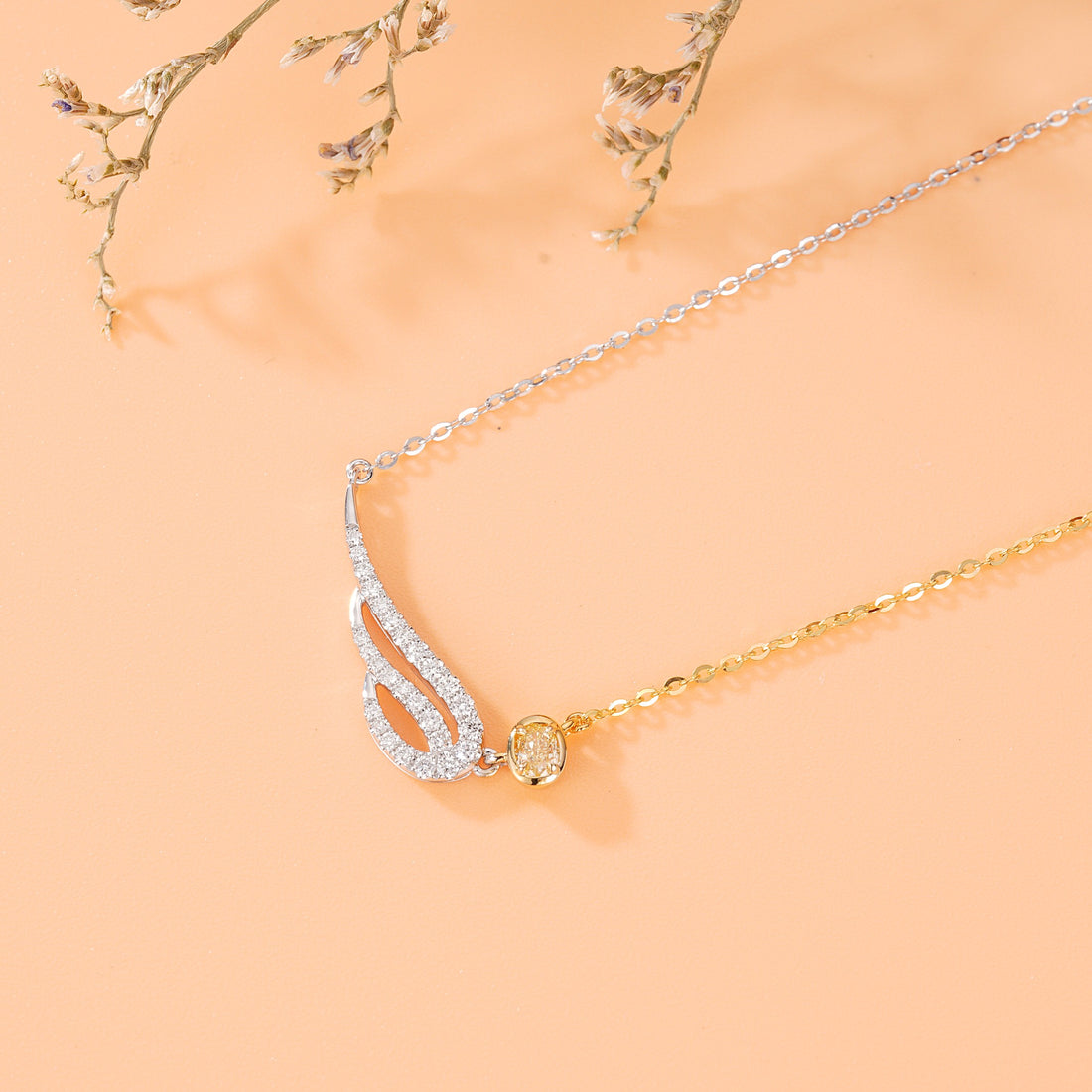 14K Yellow Diamond Elliptical Wing Pendant