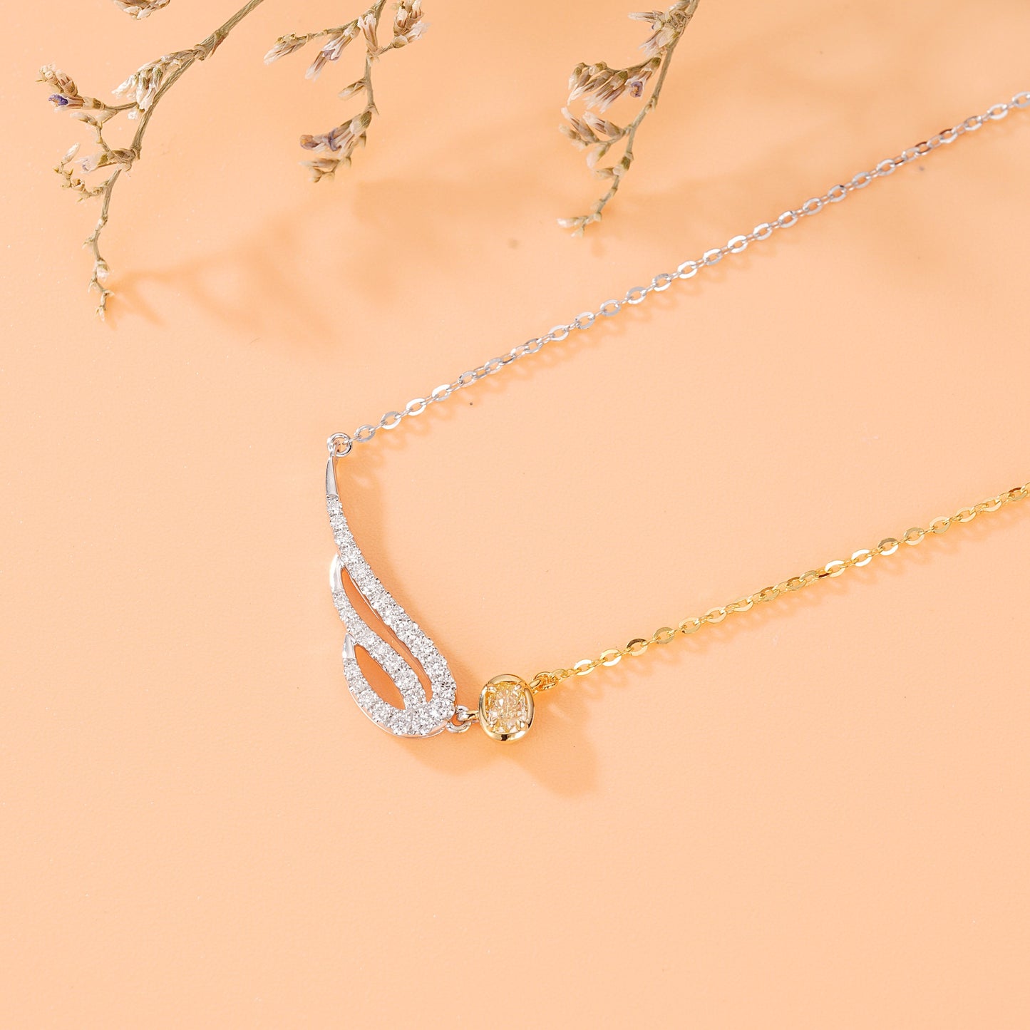 14K Yellow Diamond Elliptical Wing Pendant