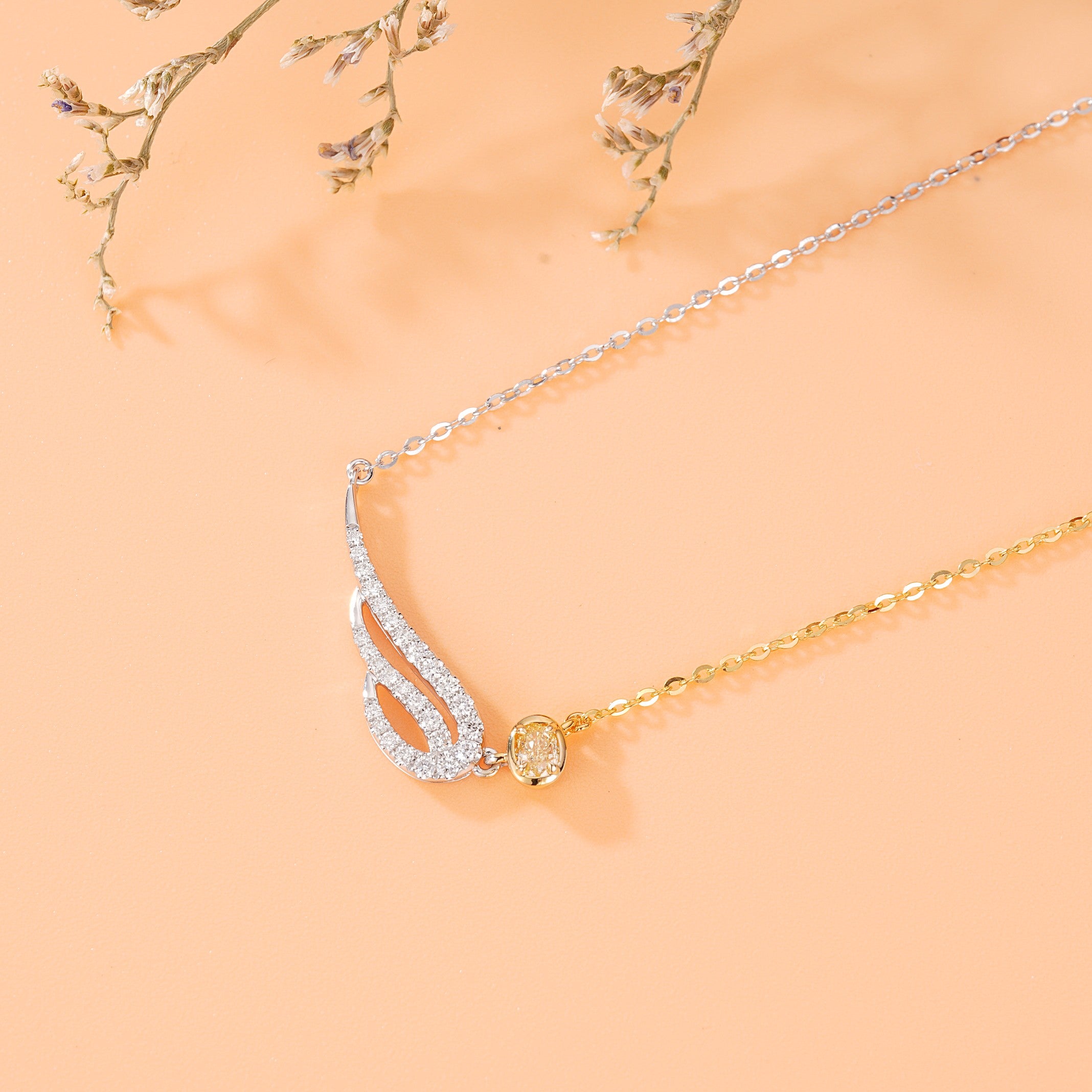14K Yellow Diamond Elliptical Wing Pendant