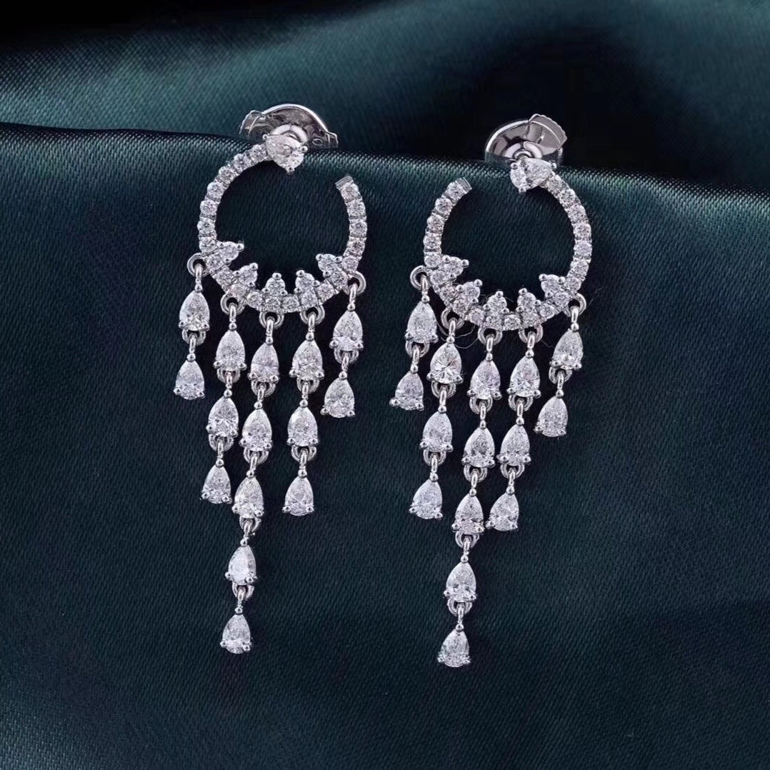 14K Lab Grown Diamond Shaped Tassel Earrings