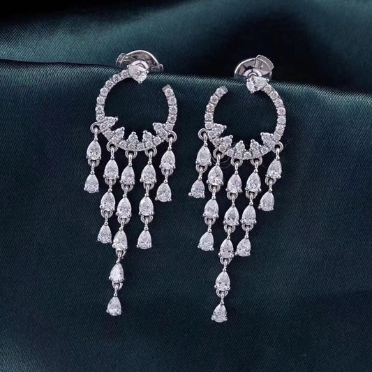 14K Lab Grown Diamond Shaped Tassel Earrings