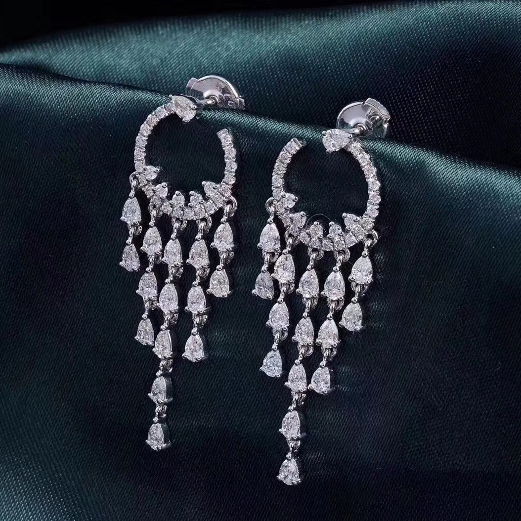 14K Lab Grown Diamond Shaped Tassel Earrings