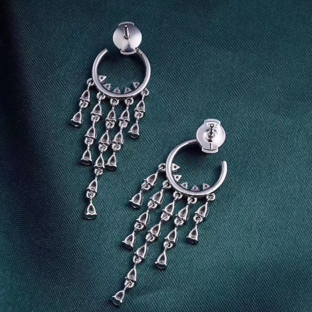 14K Lab Grown Diamond Shaped Tassel Earrings