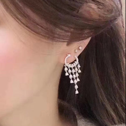 14K Lab Grown Diamond Shaped Tassel Earrings