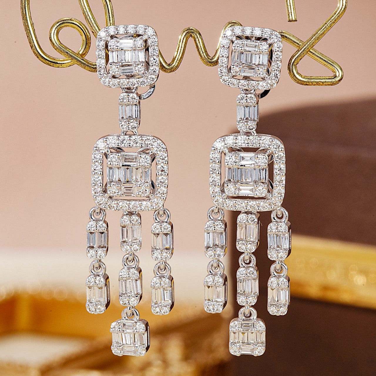 14K Lab Grown Diamond T-shaped Candy Tassel Earrings