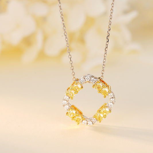 14K Yellow Diamond Square Pillow Pendant