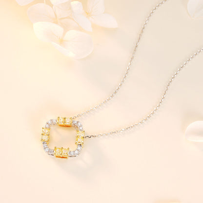 14K Yellow Diamond Square Pillow Pendant