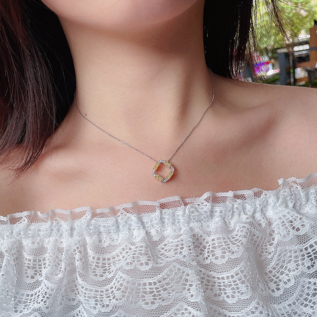 14K Yellow Diamond Square Pillow Pendant