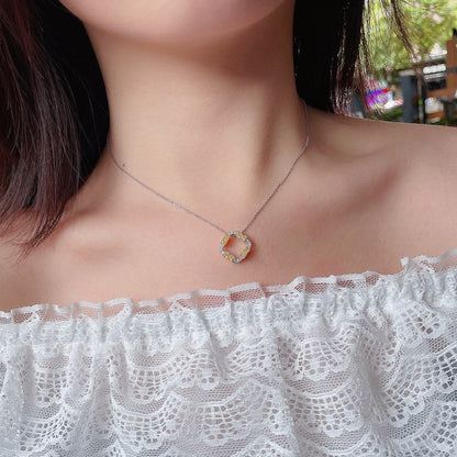 14K Yellow Diamond Square Pillow Pendant