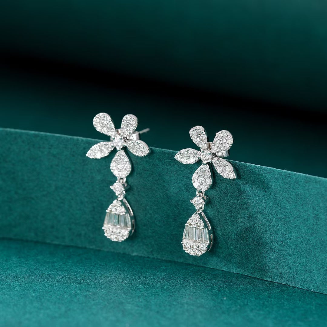 14K Lab Grown Diamond Five Flower Splicing T Earrings (Two Wear Version)